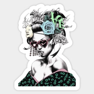 Vaporwave Geisha Cyberpunk Urban Style Sticker
